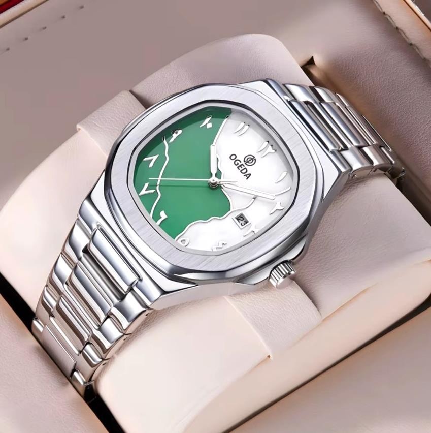 44MM OGEDA Men’s Quartz Arabic Numeral Watch 30M Waterproof Diver Stainless NEW
