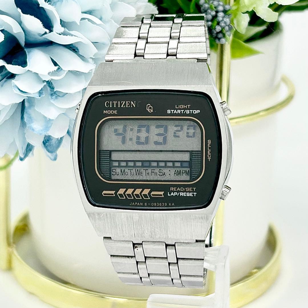 Citizen 4-098773 Y Digital Dual Time Vintage Watch 37mm Wrist 16cm