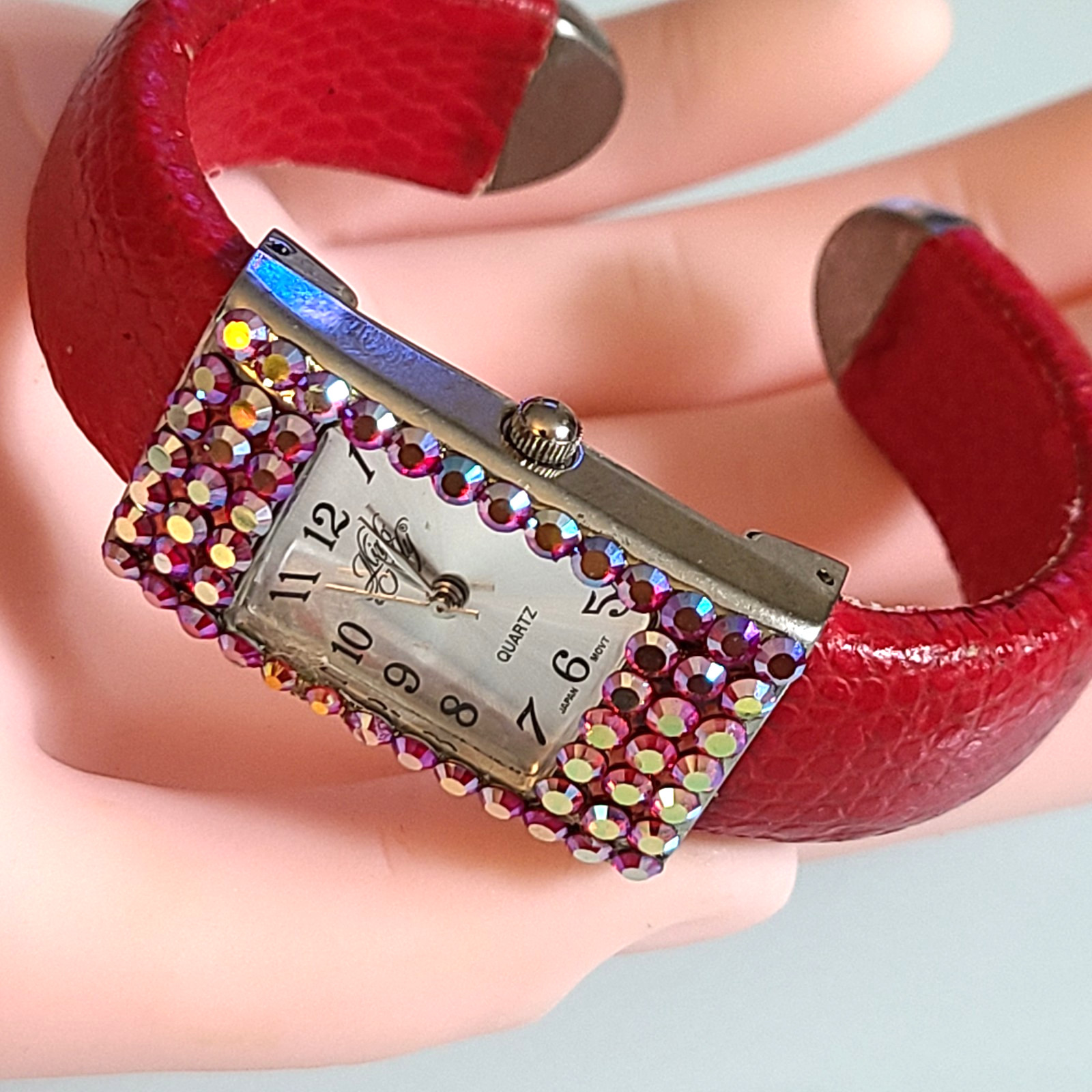 Vintage Kirks Folly AB Crystal Red Cuff Watch – Working – Japan Movt USED AS IS