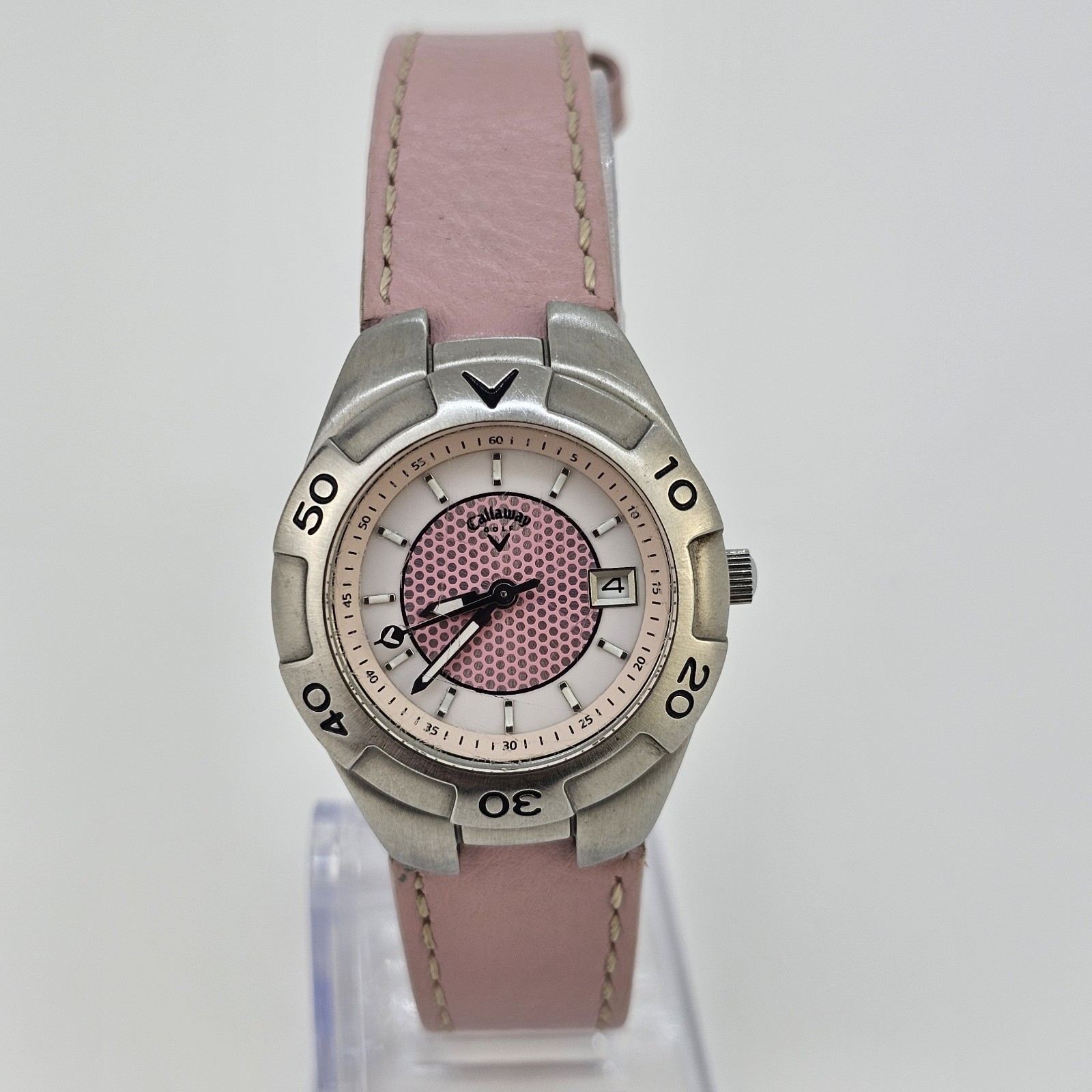 Callaway Golf Watch Women’s 28MM Pink Dial Date Pink Leather Bands New Battery
