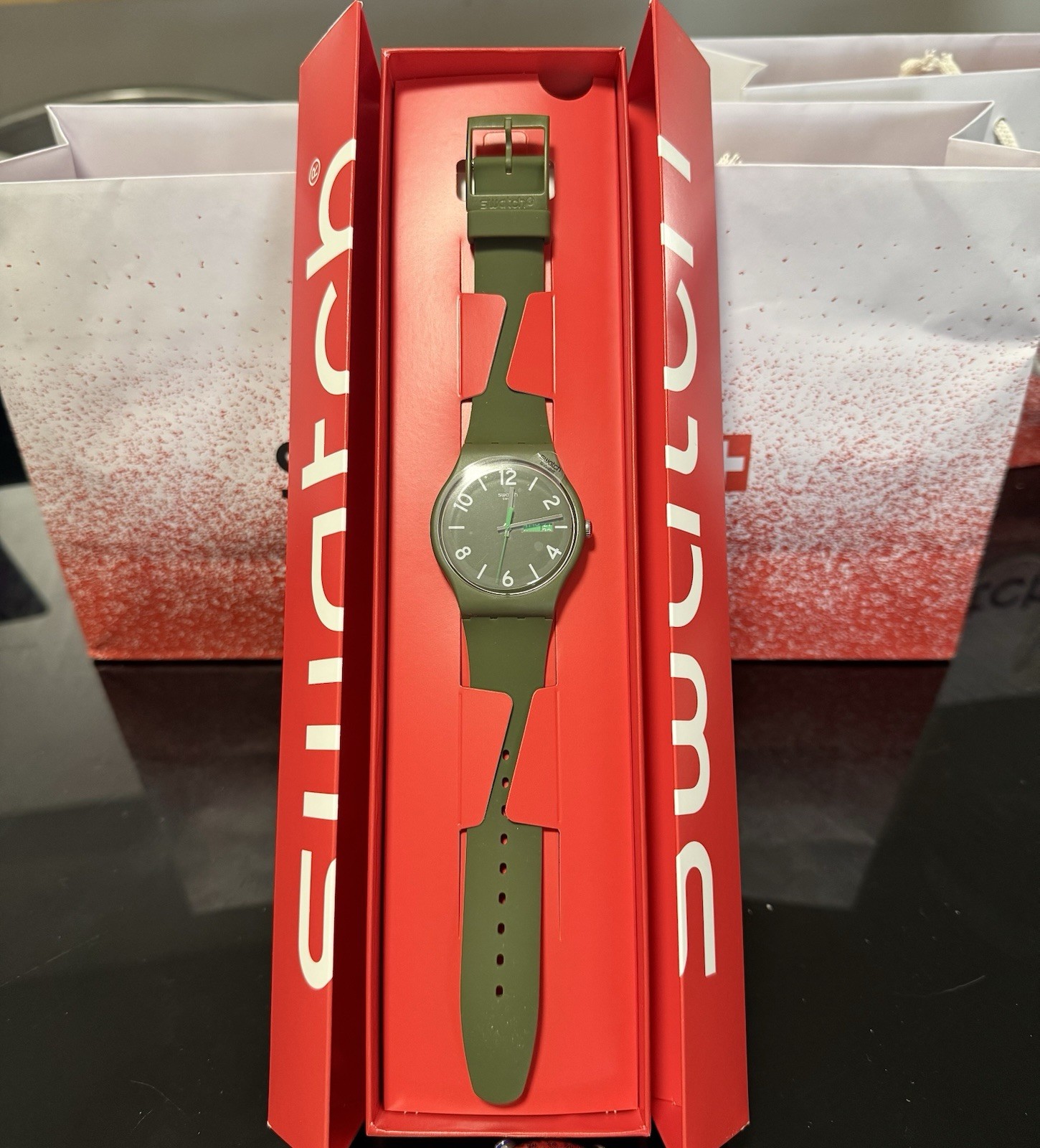 NEW 🚨Swatch BACKUP GREEN Watch SUOG111 Swiss Quartz Green Strap New Gent 41mm