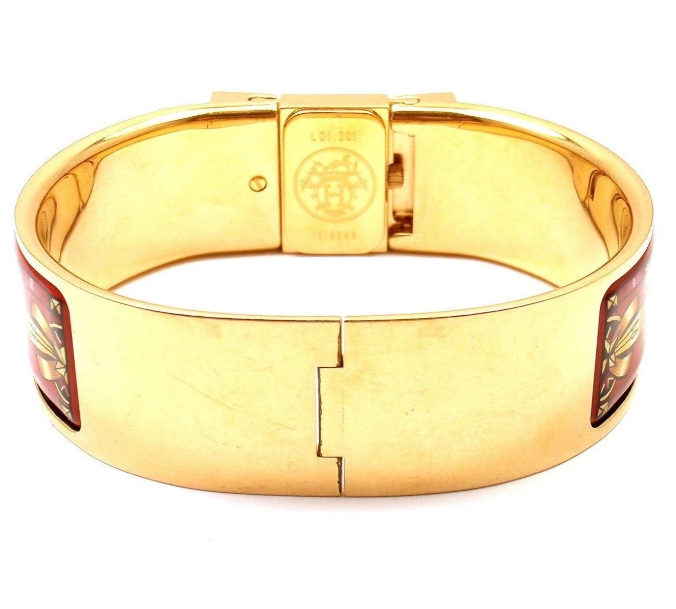 Hermès Loquet Enamel Bangle Watch Red Horse Gold Plated Swiss Quartz Working