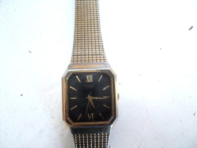 RARE Vintage Citizen CQ 71-7662 Tank Men’s Gold Plated Quartz Watch working
