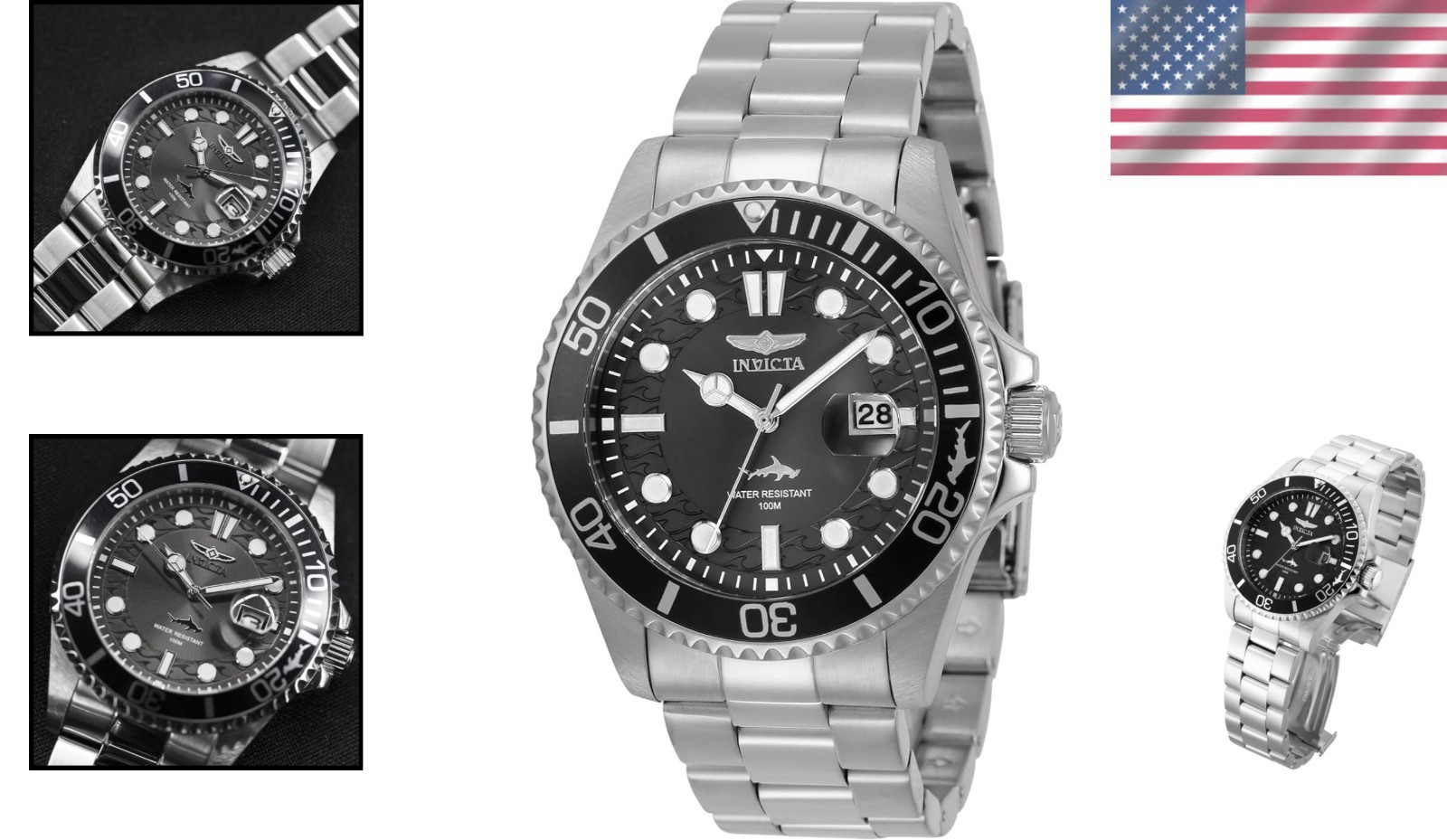 Stylish Men’s Pro Diver Quartz Chronograph Watch – Silver Bracelet & Black Dial