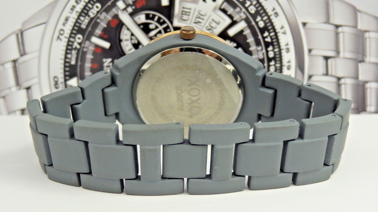 XOXO XO5577 Gray Rubber Coated Band Charcoal Dial Rose Gold Tone Women’s Watch