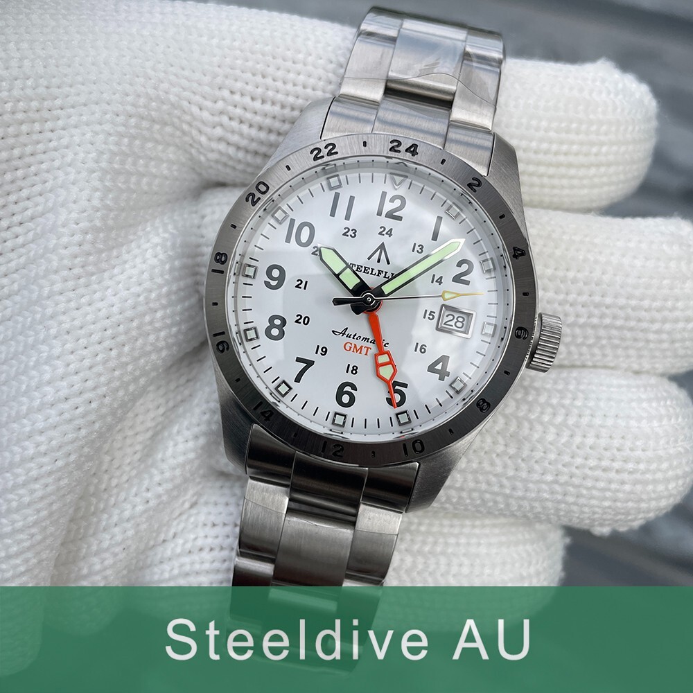 Steeldive Steelflier SF792, GMT, White, NH34, Sapphire, Lume, 200m Diver, Diving