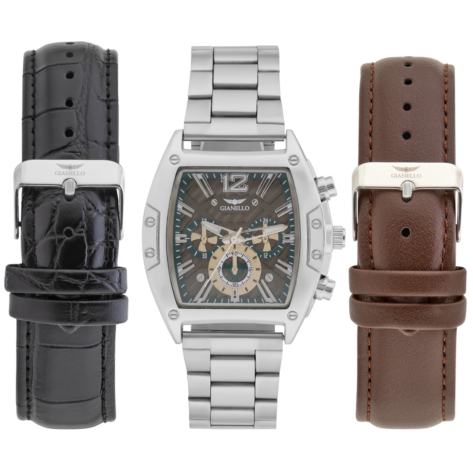 Gianello Obsidian 34 Interchangeable 3 Strap Watch Set