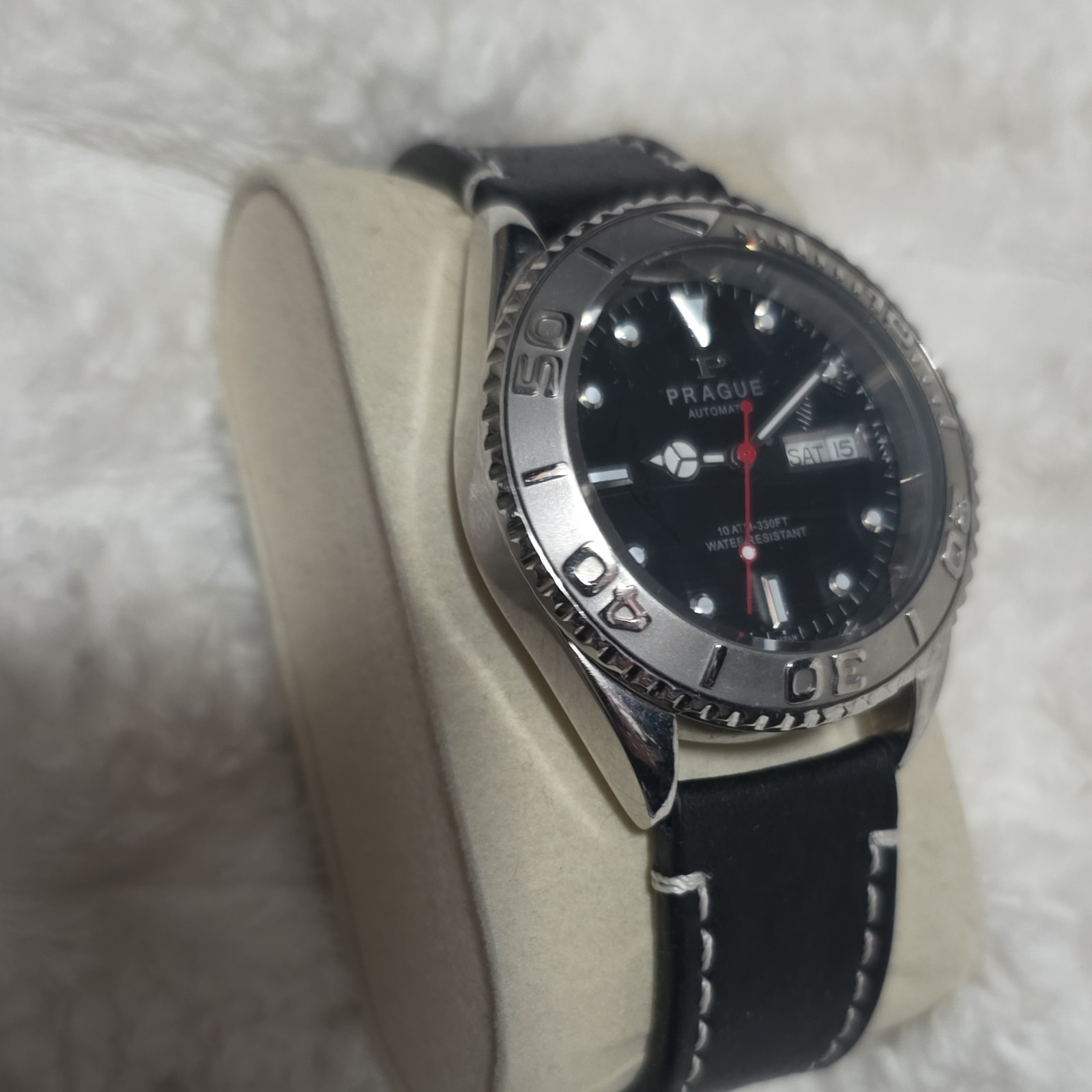 Prague Diver Wristwatch Black Dial Automatic Leather Strap Date Indicator