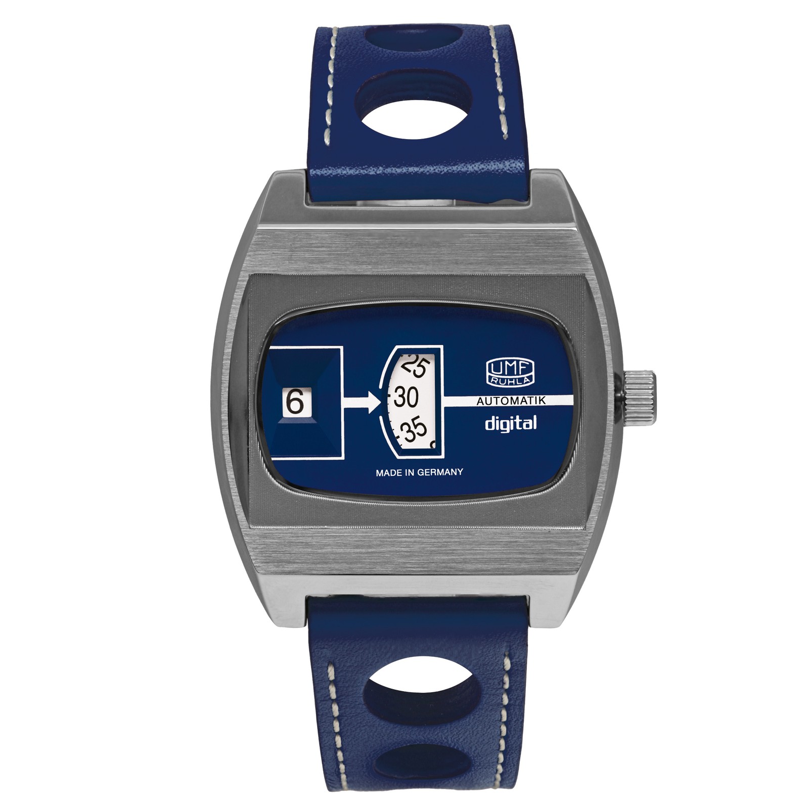 Umf Ruhla 1434-3 Watch Scheibenuhr Automatic, Sapphire Glass, 1 5/8in, Blue