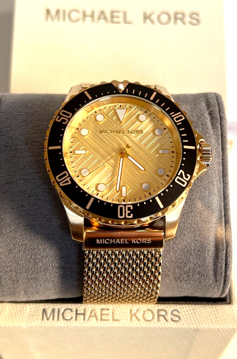 MICHAEL KORS MK9083 EVEREST Gold-Tone S/Steel Mesh Mens Watch BNWT/Gift Box $250