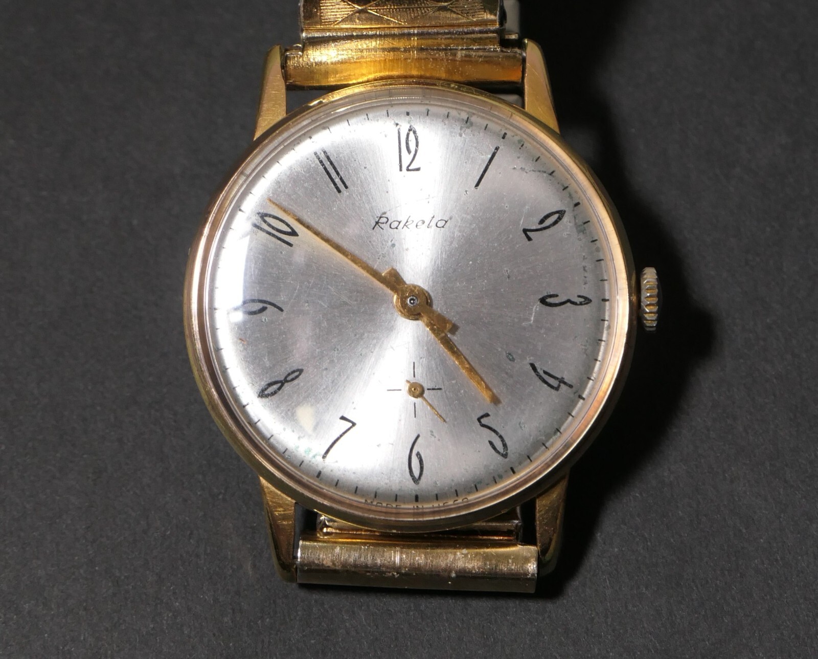 Raketa Russian Soviet vintage genuine mechanical wristwatch. Gold-plated.