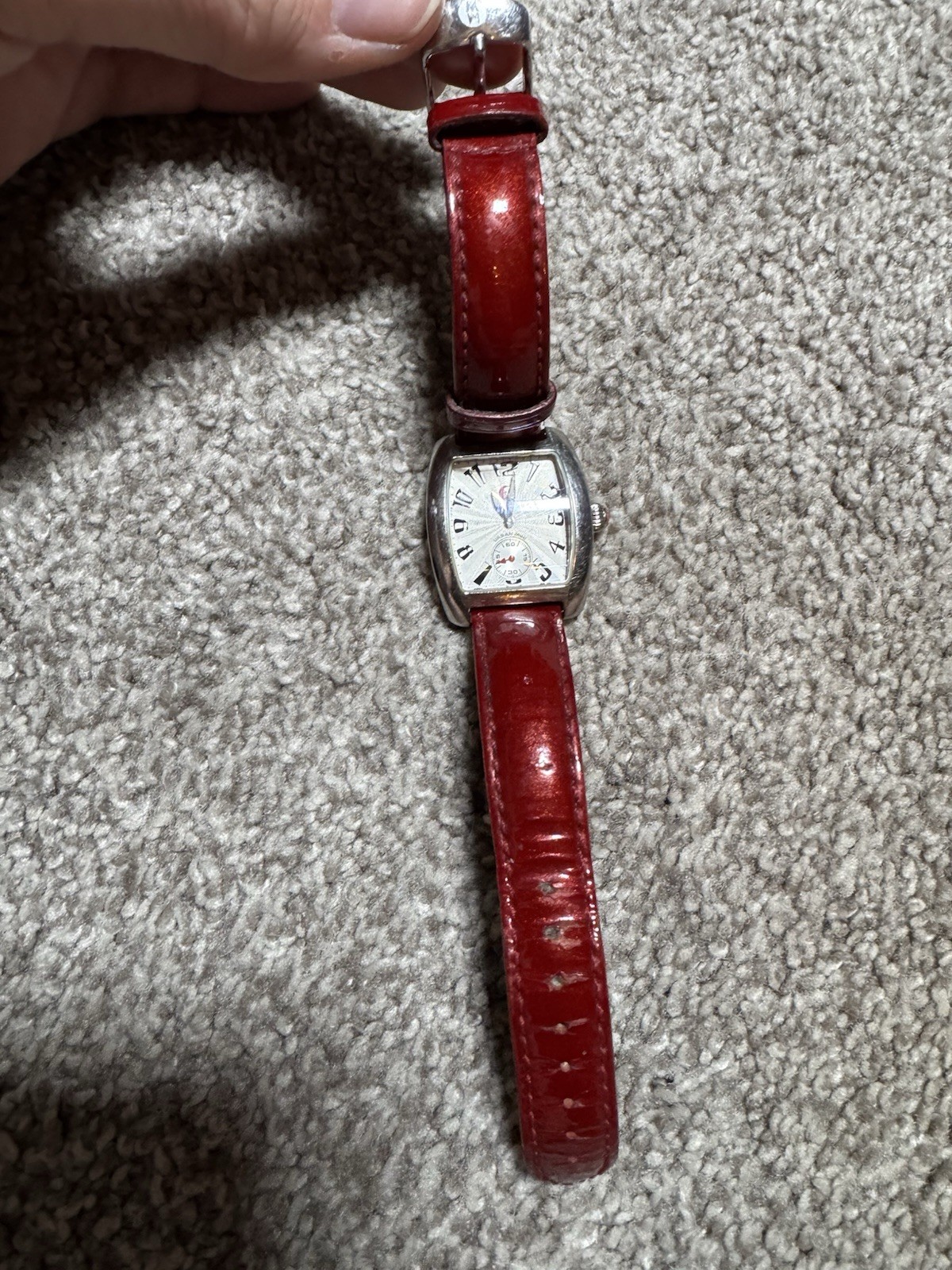 Michele Mini Urban Watch With Red Leather Band in Excellent Condition