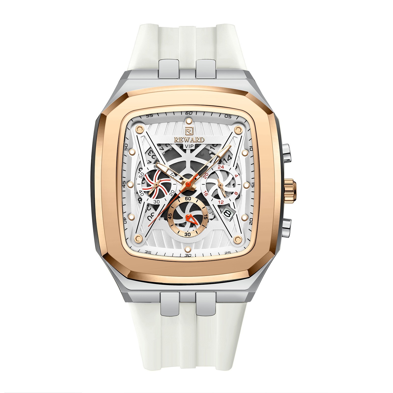 REWARD Men’s Rectangle Multifunction Chronograph Calendar Luminous Quartz Watch