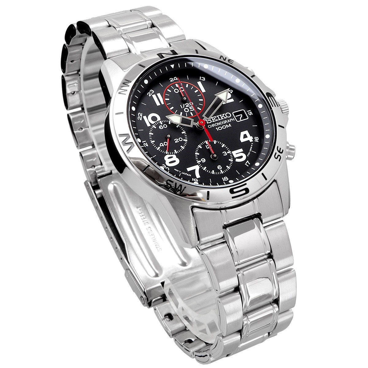 SEIKO SND375P Men’s Quartz Chronograph Watch Black Dial 100M New