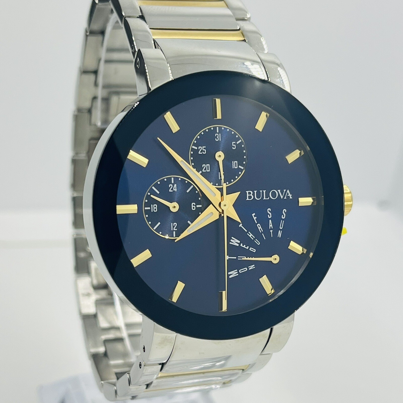 Bulova Men’s Futuro Stainless Steel Two Tone Blue Dial 40mm Watch 98C123