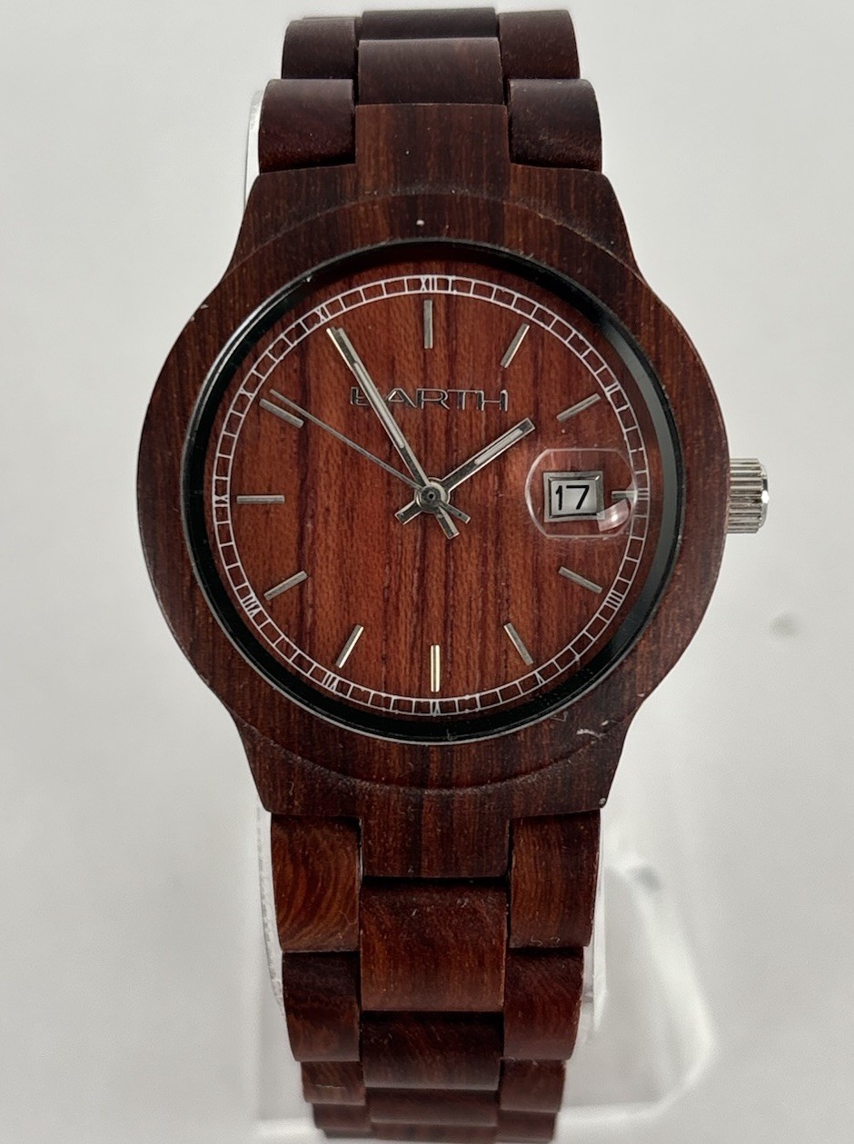 Earth 38mm Natural Wood Quartz Date Watch w/Bracelet & New Battery