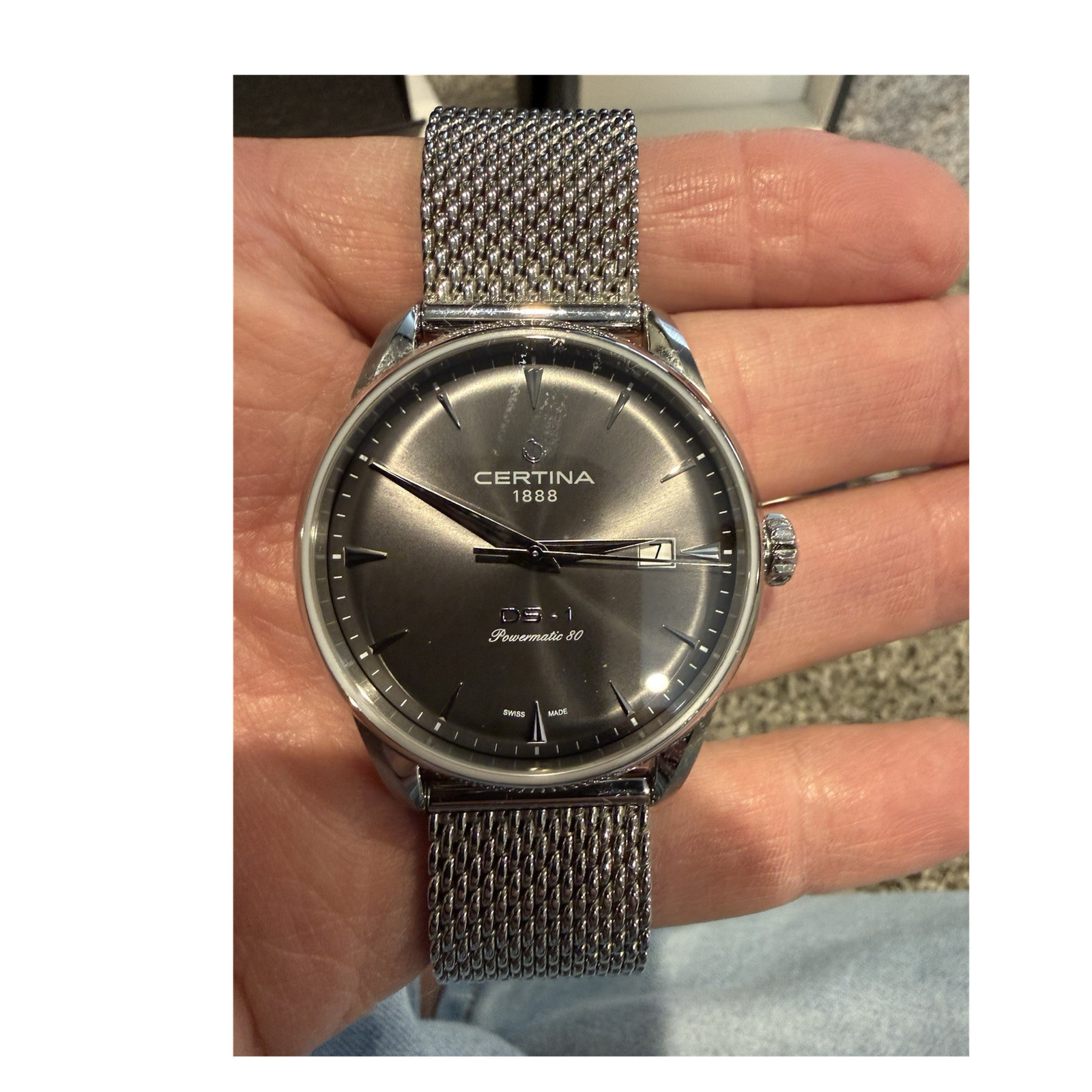Certina DS-1 Powermatic 80 Automatic Gray Dial Milanese Mesh Watch Set