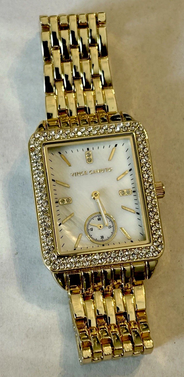 Vince Camuto Watch Gold Tone, Crystal Bezel, 7.5”, 29X34mm, MOP. Works