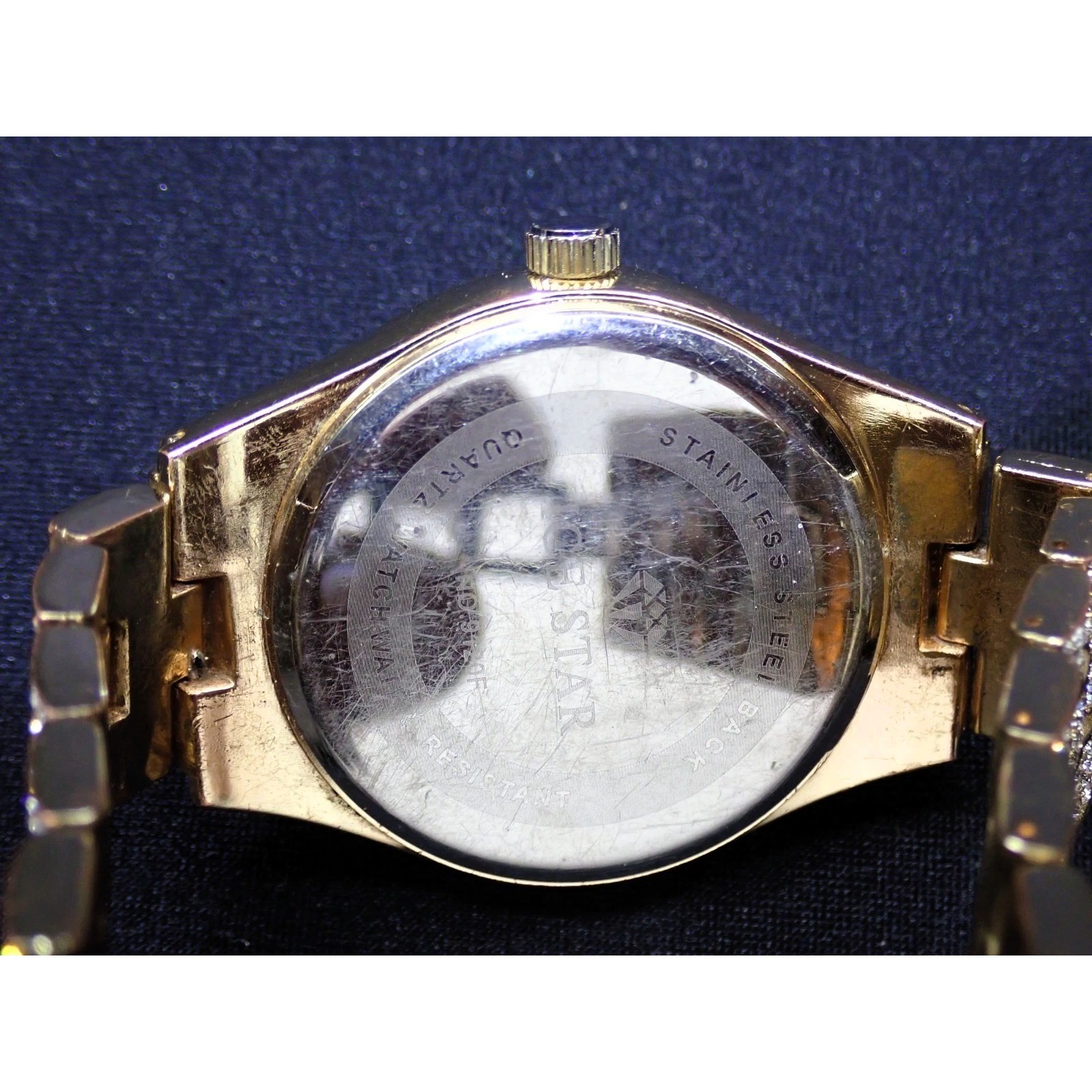 Ice Star Iced Out Gold Tone Watch Lab Diamond Crystal Accents New Battery 43mm