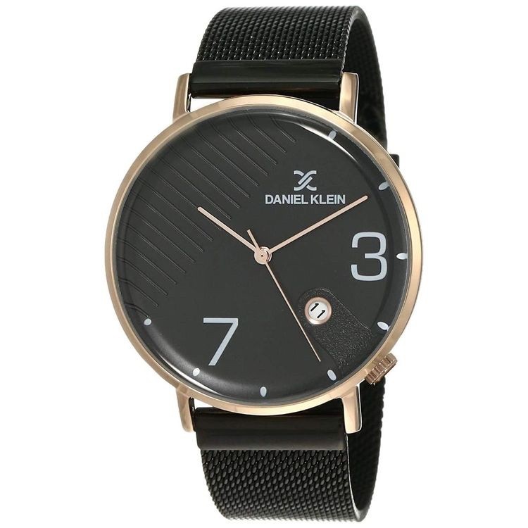 Daniel Klein Men’s Watch Black Dial Rose Gold Case Mesh Band Quartz Analog
