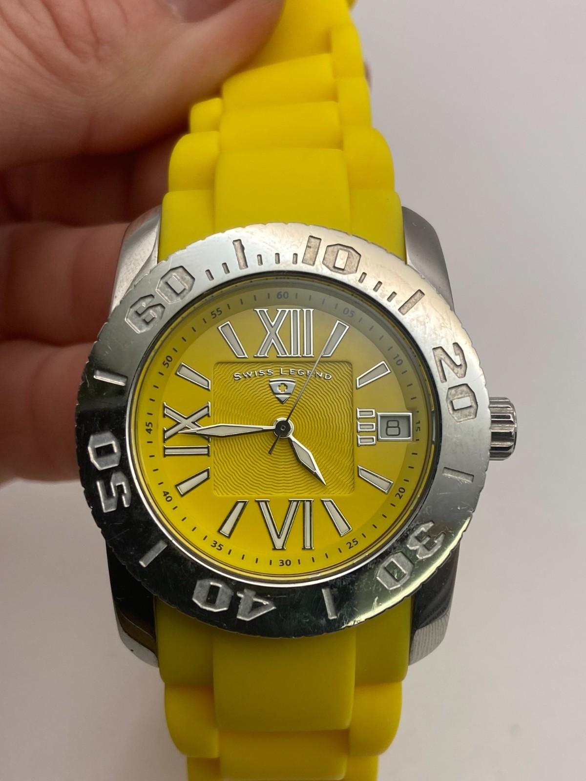 Swiss Legend Commander Yellow Dial Rubber Band 113000942 NEW BATTERY! PRELOVED!