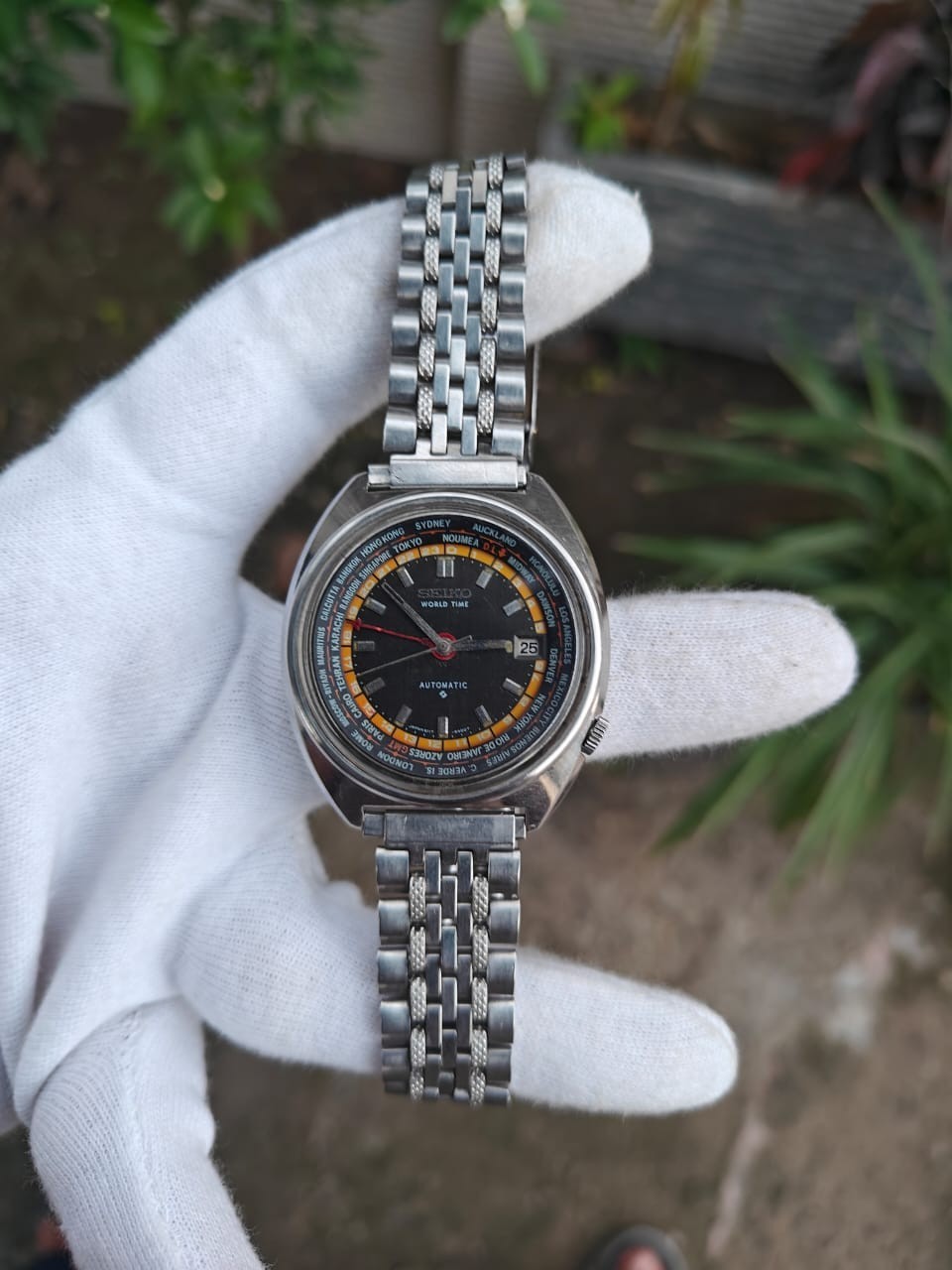Vintage Seiko World Time GMT Automatic Black Dial SS Mint Men’s Watch 6117-6400