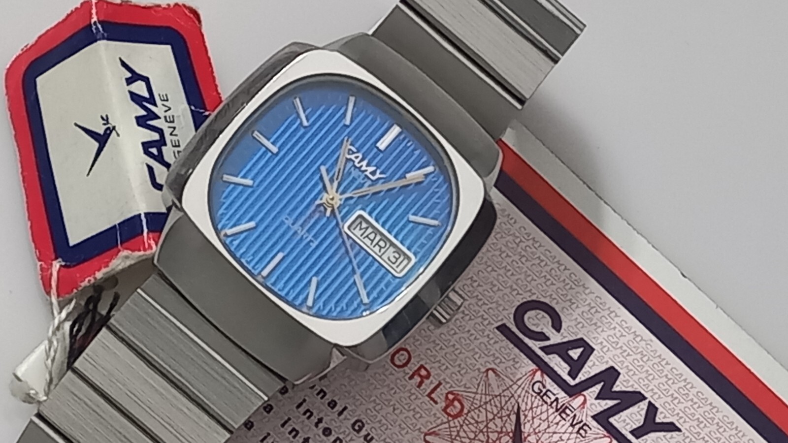 NOS 1970’S CAMY GENEVE QUARTZ SWISS MEN’S WATCH + INSTRUCTION & BLANK GUARANTEE