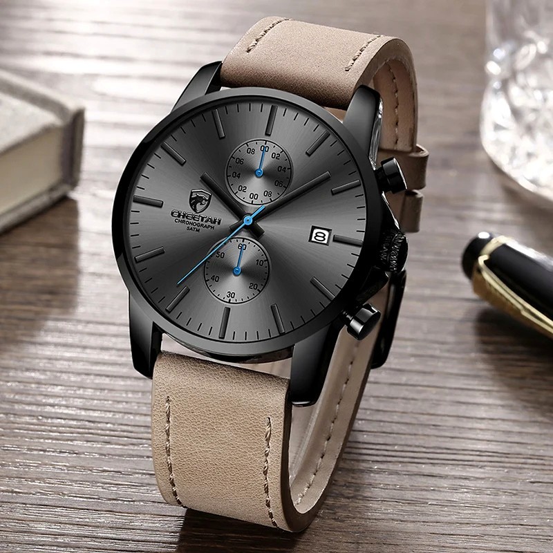2026 Chronograph MvMt Style CHEETAH Men’s Quartz Wristwatch Date Leather Strap