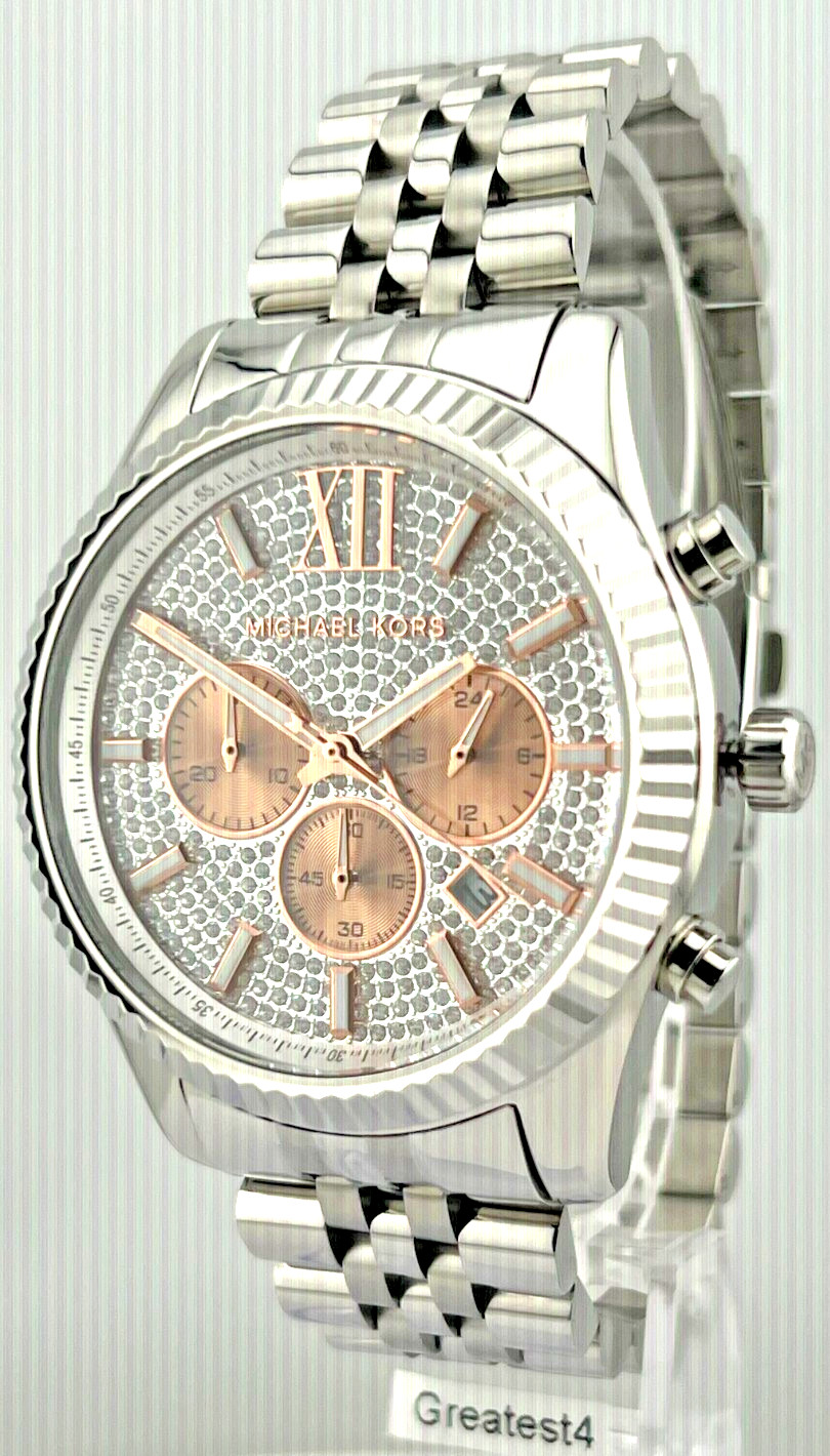 NEW MICHAEL KORS LEXINGTON MK8515 STAINLESS STEEL CHRONOGRAPH QUARTZ 44 MM MENS