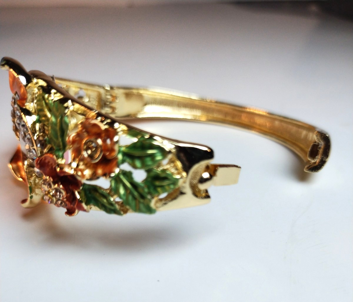 Watch Womens by Strada Pink and Red Enamel Flowers Crystal Bracelet 6 1/2″ NIB