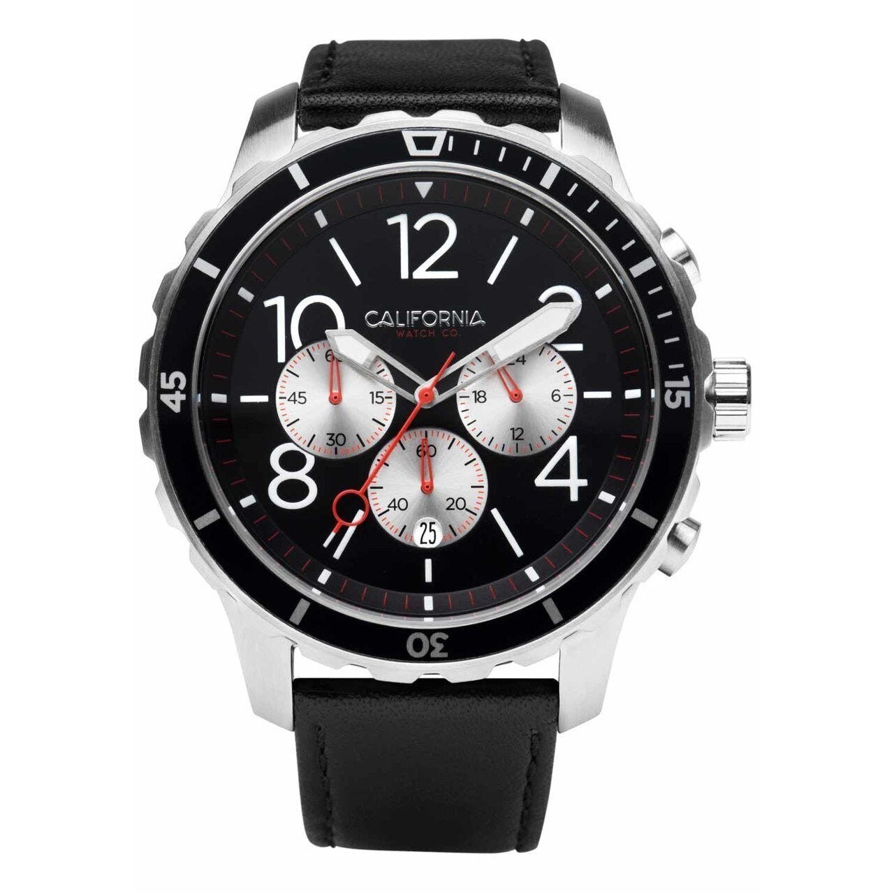 California Watch Co. Mavericks Chrono Leather Silver Black Watch – Brand New