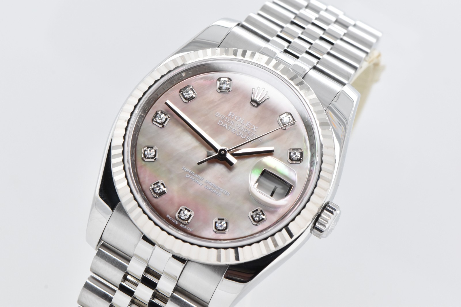 2011 Rolex Datejust 36mm Steel Jubilee Factory Diamond Tahitian MOP Dial 116234