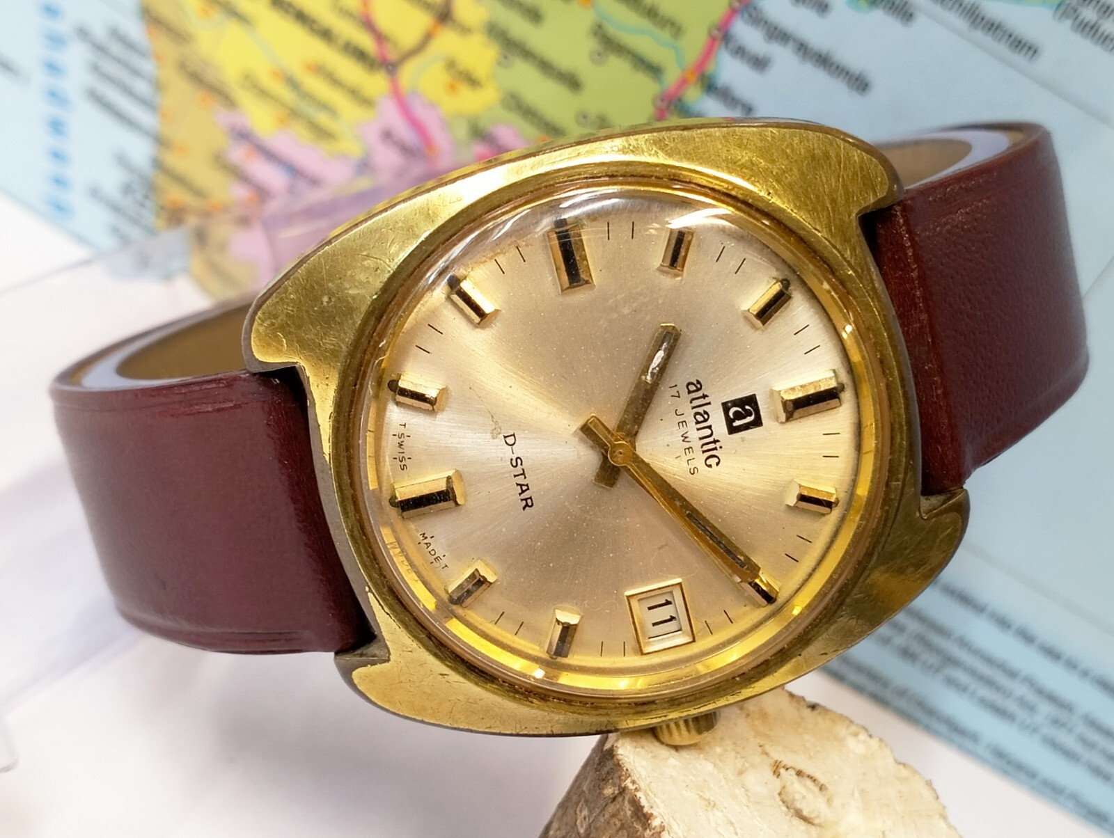 ATLANTIC D-STAR 17 JEWELS WINDING SILVER DIAL 6261918 SWISS MEN FULL WORKING VTG