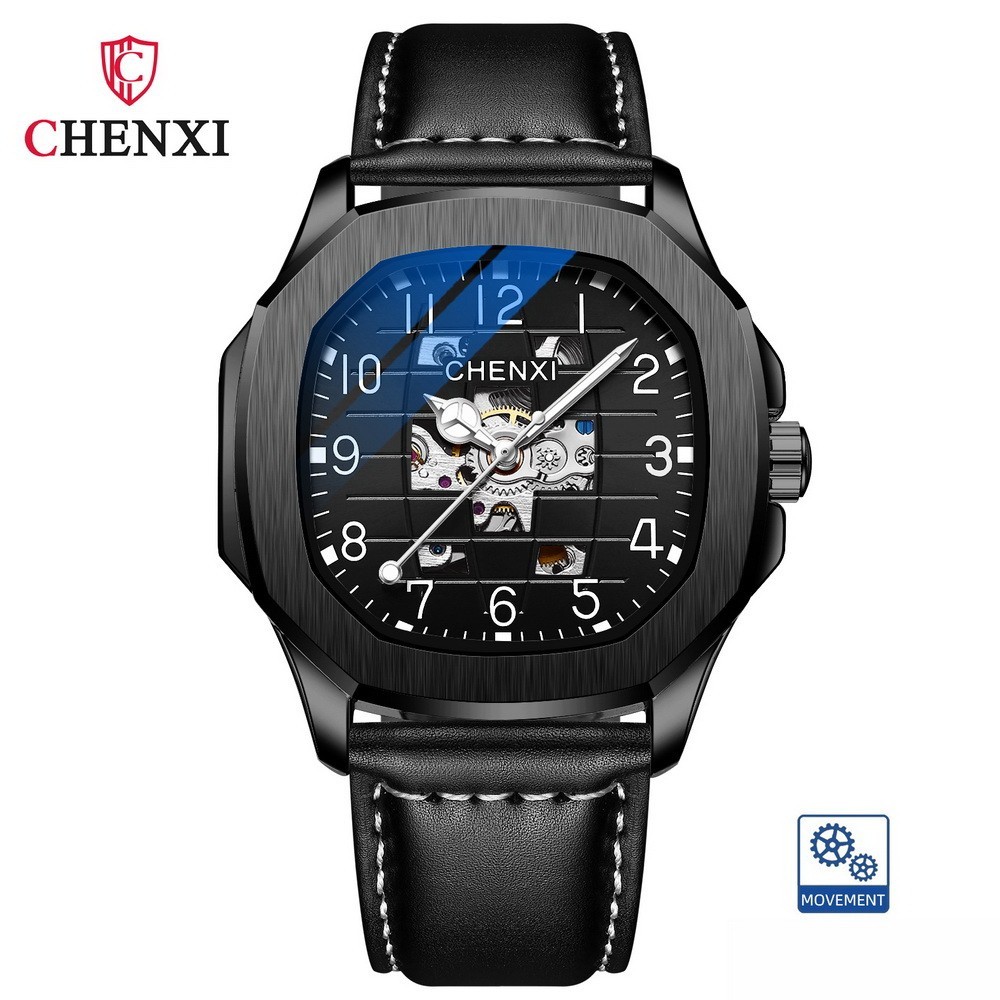 CHENXI Men’s Leather Hollow Out Luminous Tourbillon Automatic Mechanical Watch