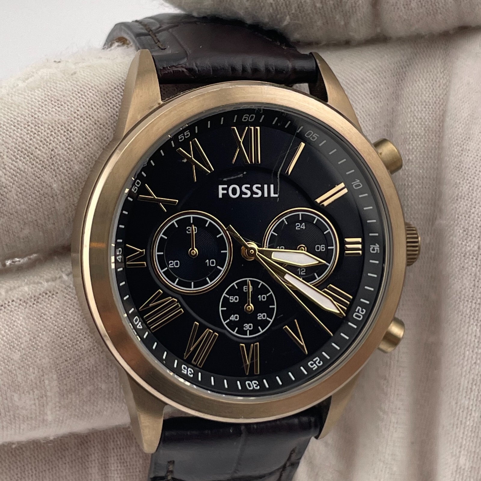 Fossil Flynn Watch BQ2192 Mens 43mm Case Chronograph Brown Leather Band Quartz
