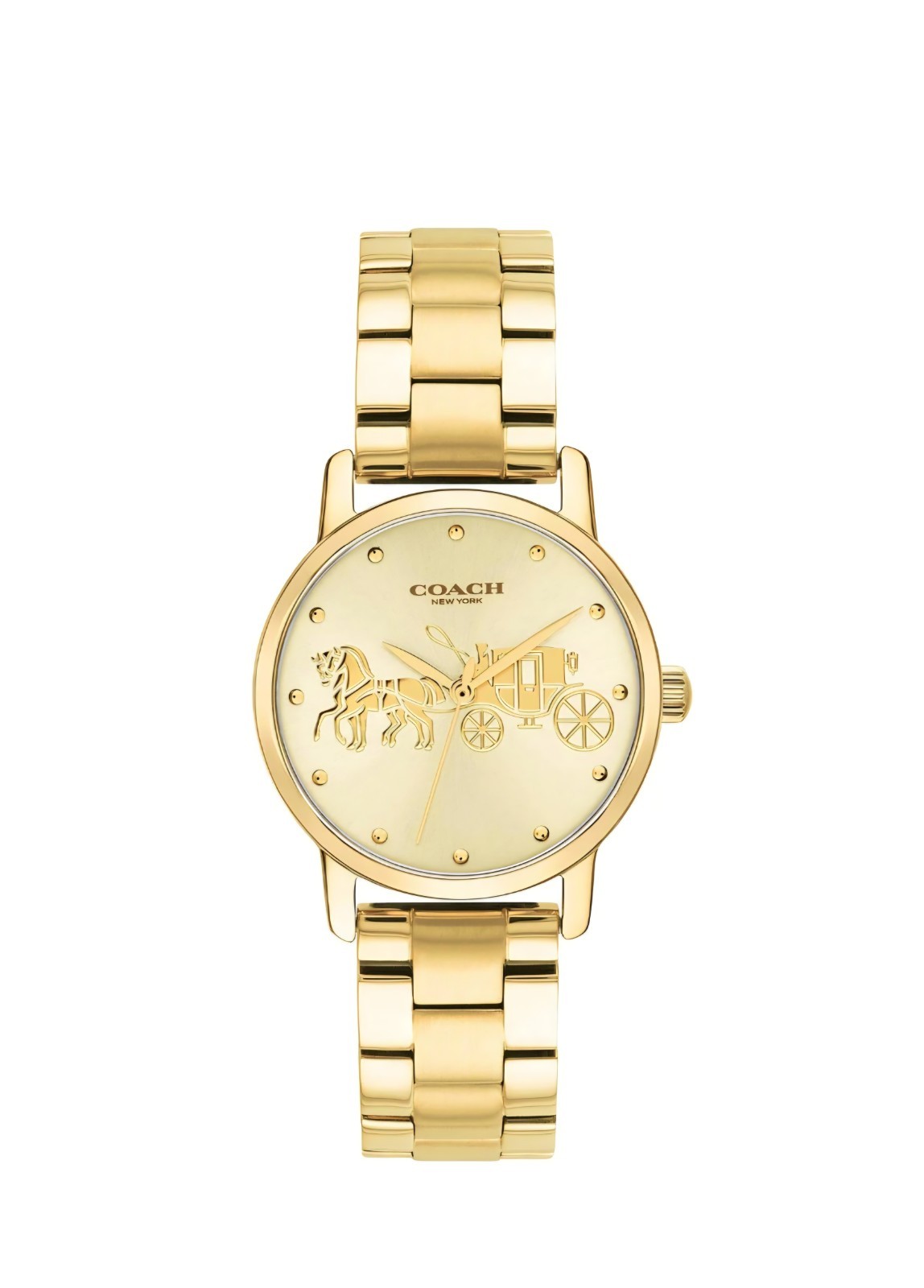NIB Coach Grand Gold Tone Stainless Steel Women’s Watch 28mm Timepiece
