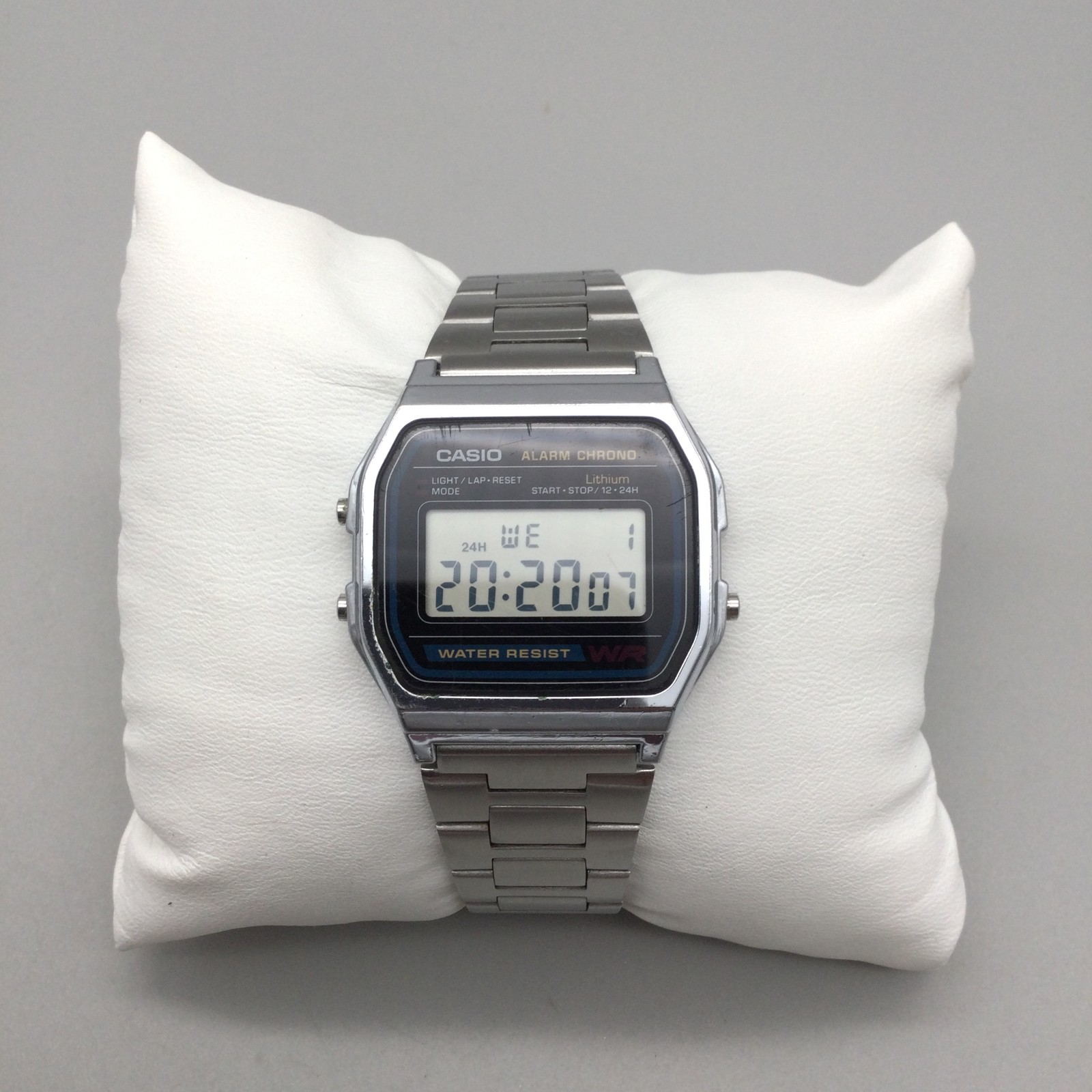 Casio A158W Watch Mens 33mm Silver Tone Alarm Chronograph Adjustable Band