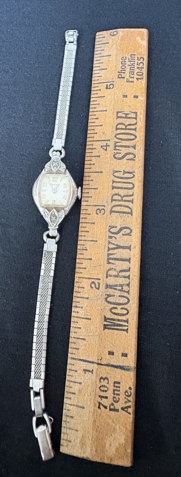Antique Women’s Bulova Watch Runs 10k White Gold Filled Art Deco