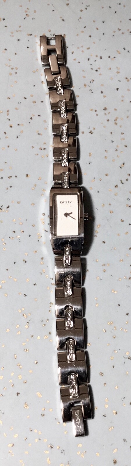 DONNA KARAN NEW YORK NY-3366 LADIES STAINLESS WATCH w/CZ STONES on LINK BRACELET