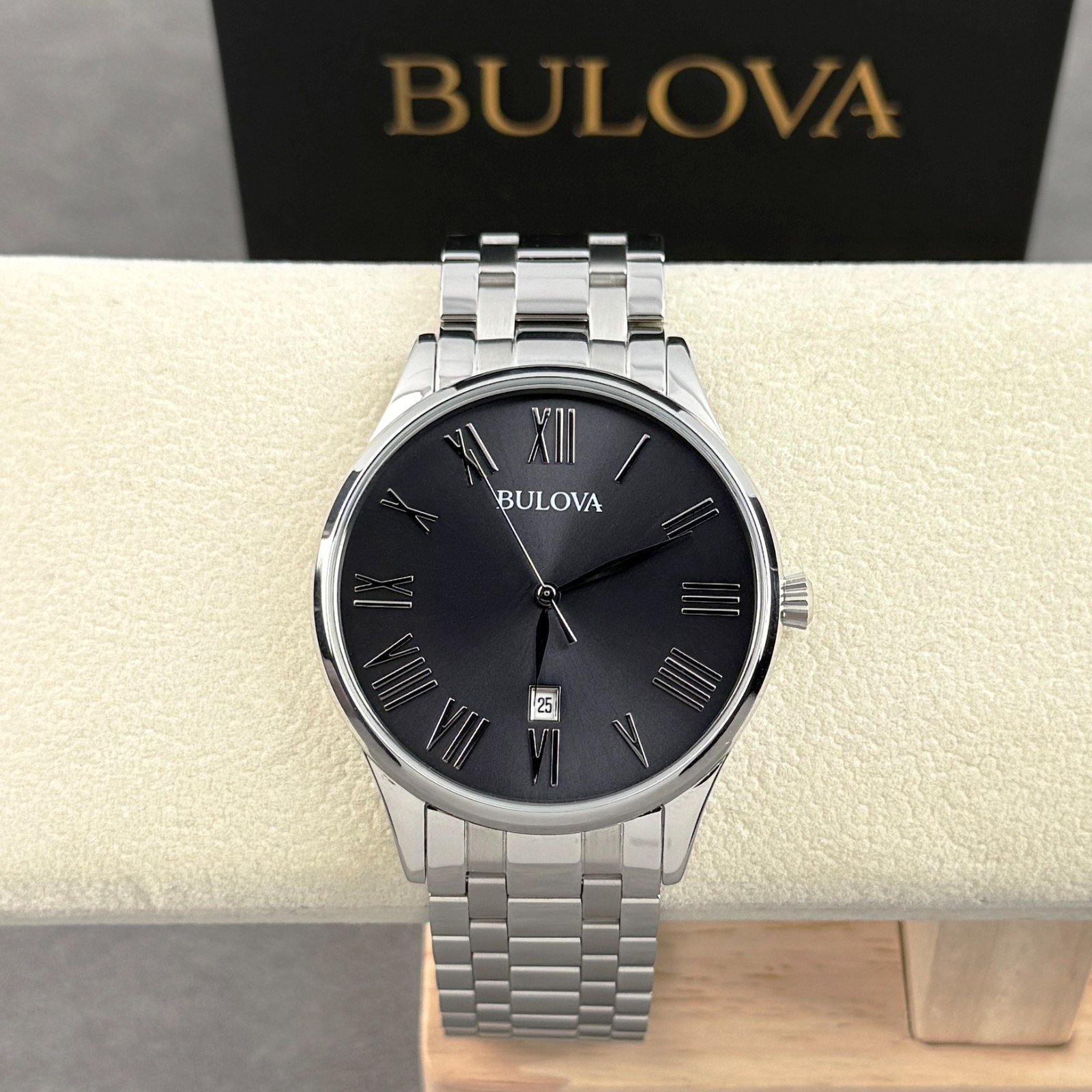 Bulova Classic Gunmetal Dial 40mm Silver Tone Stainless Steel Men’s Watch 96B261
