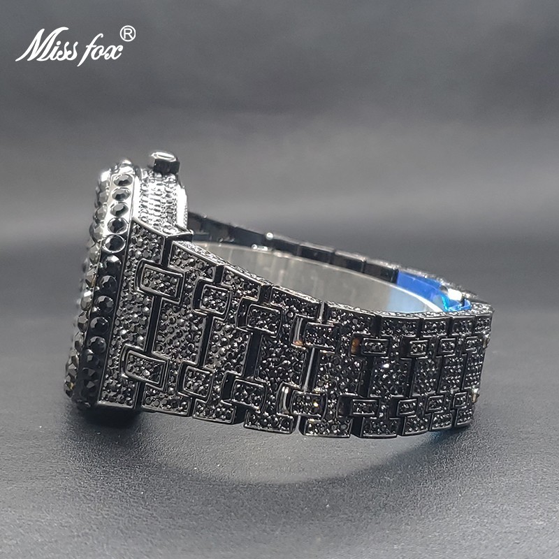 Luxury Hip Hop Ice out Men’s Watch Iced Bling VVS Waterproof Diamond Date Black
