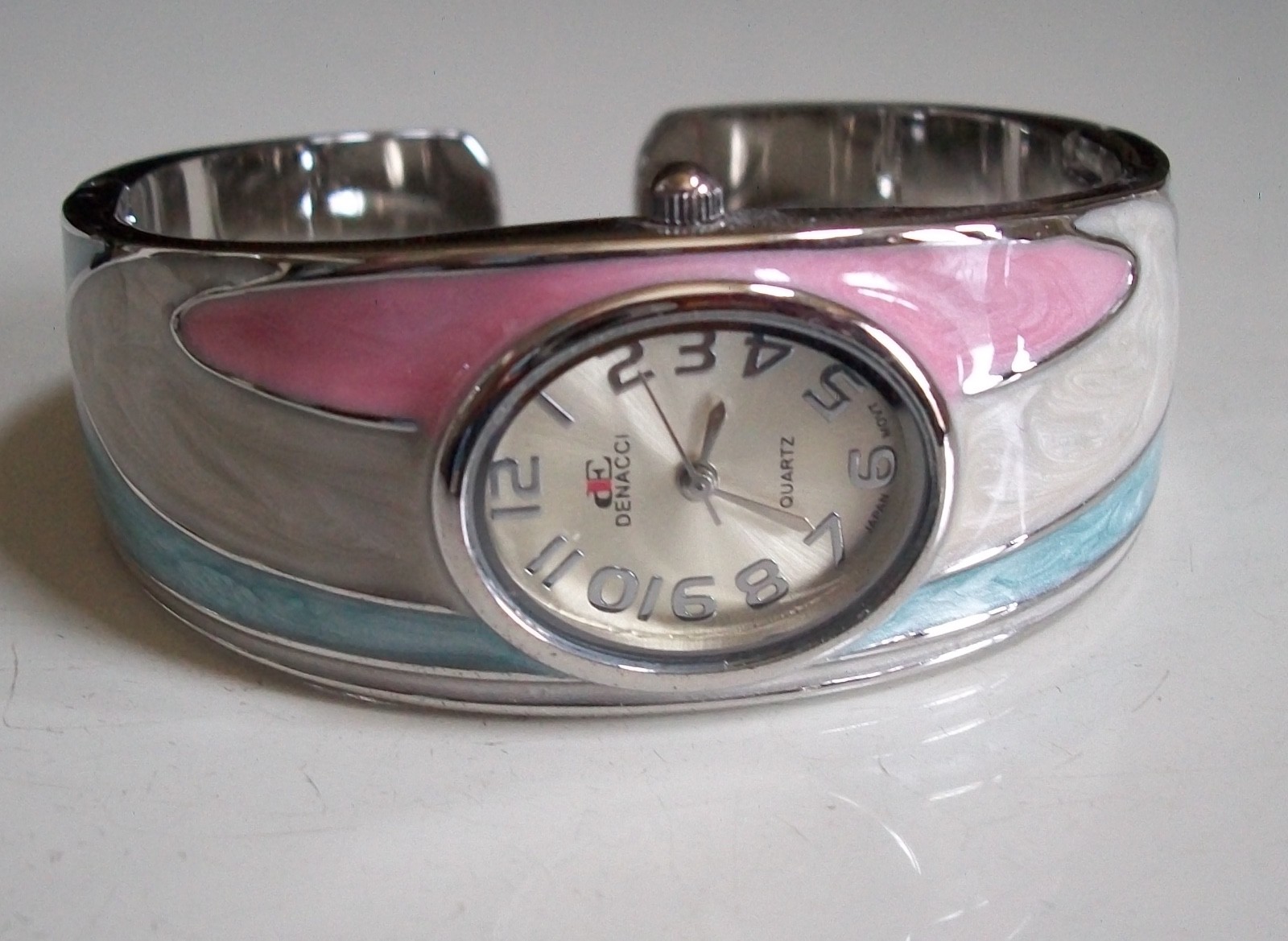 Women’s Number Dial Pink, Blue & White Fashion Cuff Bangle Watch