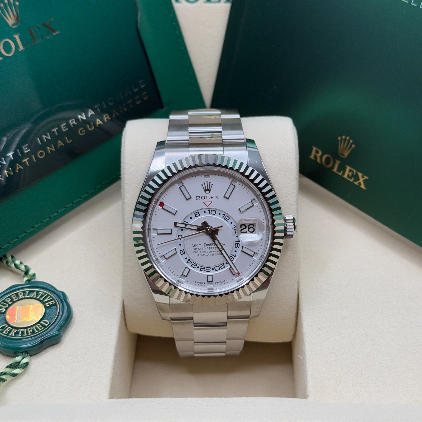 Rolex Sky-Dweller Intense White Dial Stainless Steel Fluted Bezel Oyster