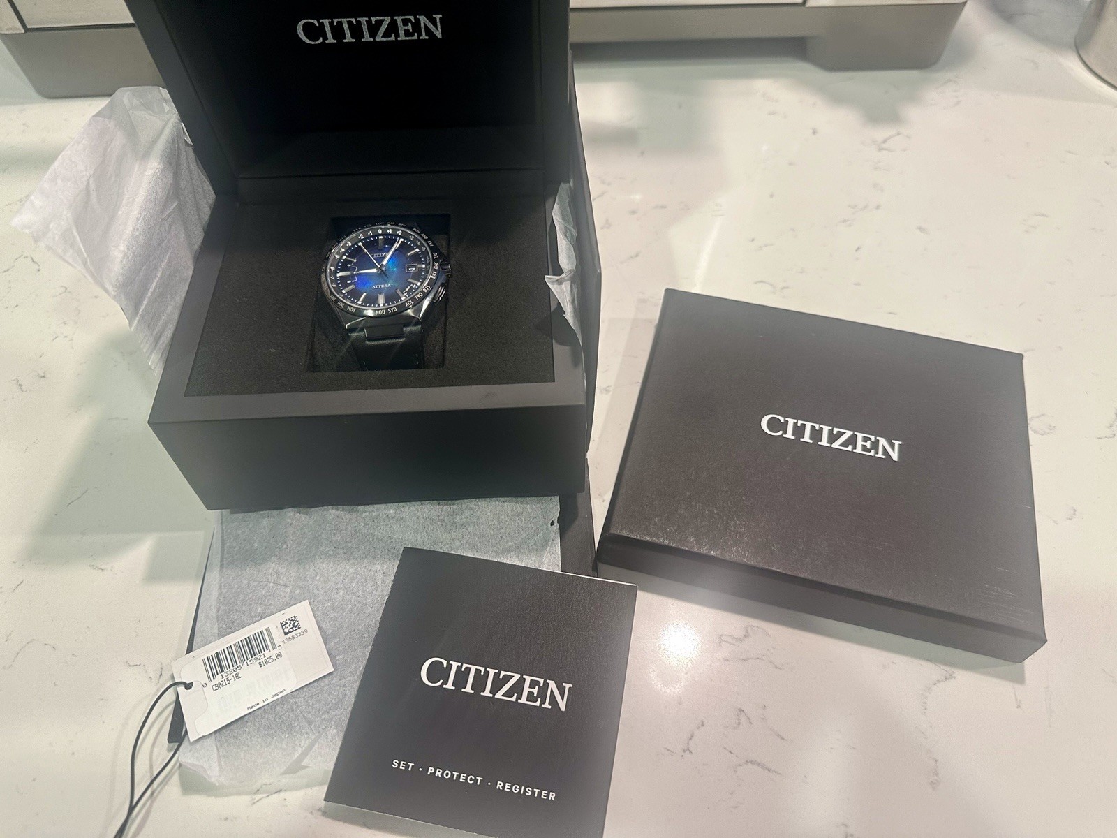 Citizen Attesa Men’s Blue Dial Analog world time Watch w/ Box Manual RARE