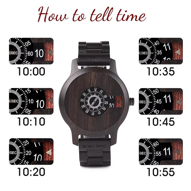 BOBO BIRD Men’s Ebony Wood Watch Quartz Calendar 21.6cm / 8.5″ Custom Engraving