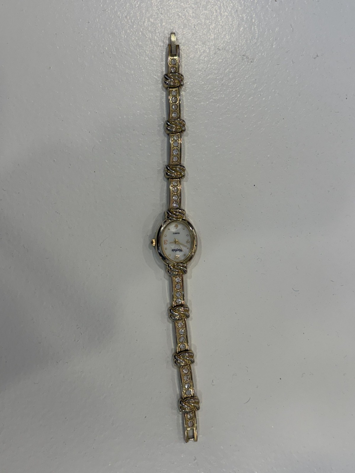 Vtg Mayfair Goldtone Oval Face Watch w/Crystal Details on Strap