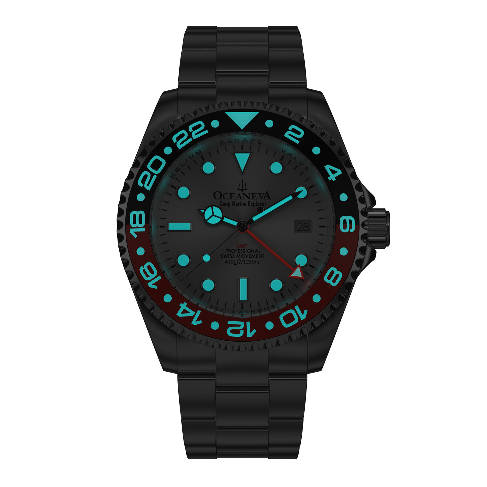 Oceaneva Men’s Deep Marine Explorer GMT Watch 1250M Pro Diver Red and Black