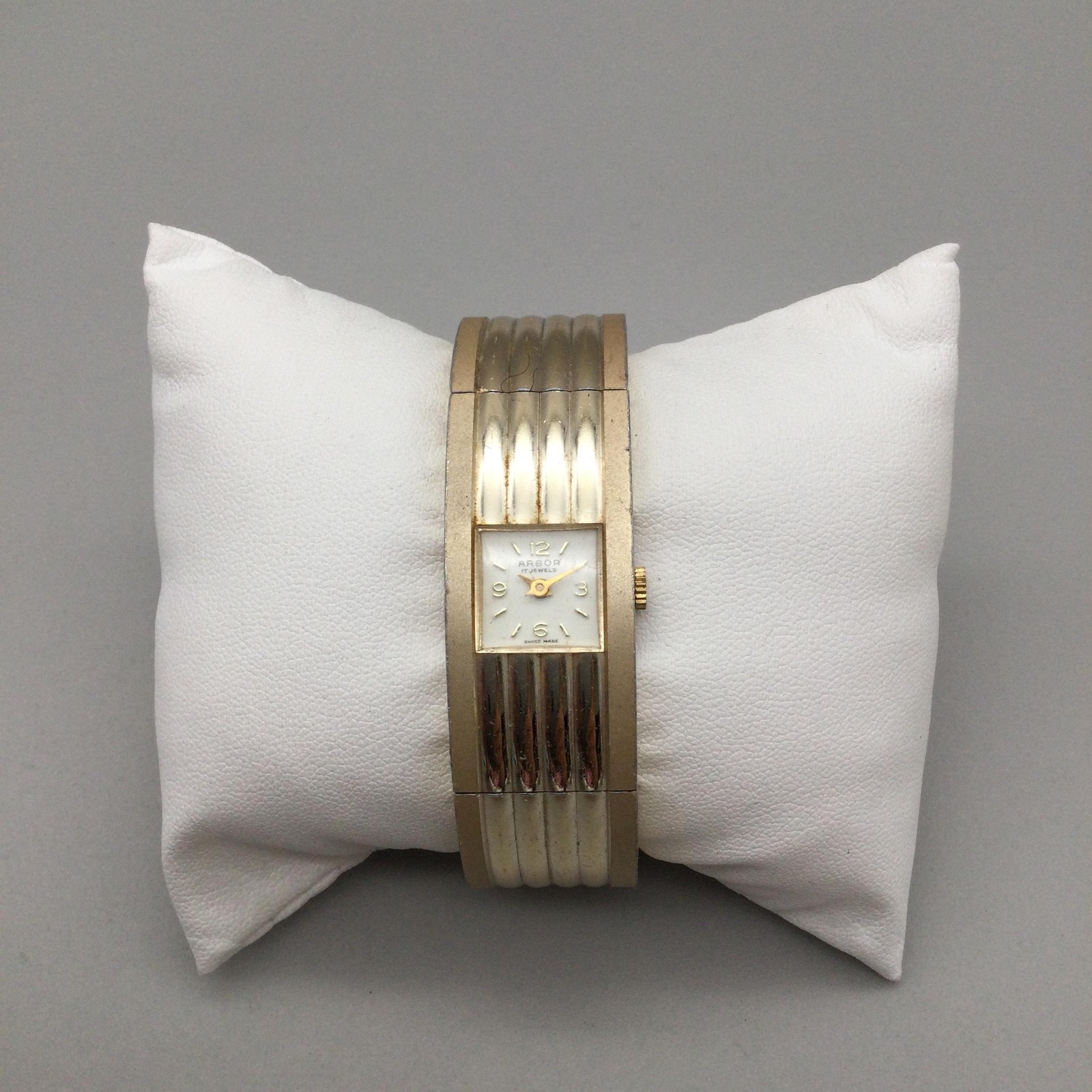 Vintage Arbor Womens Watch 18mm Gold Tone Aluminum Bangle Cuff Manual Wind