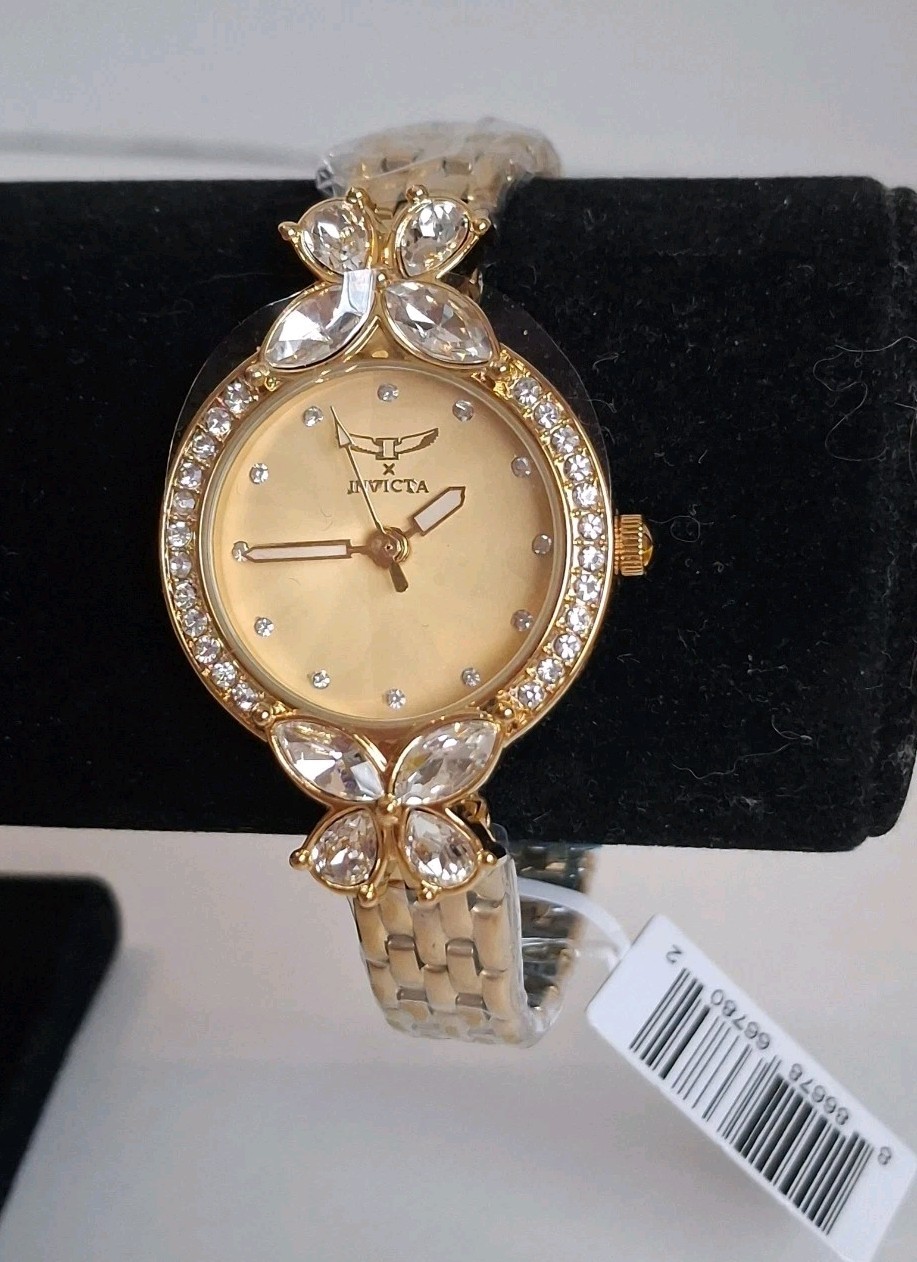 Invicta Wildflower Women’s Watch Gold Tone with Gold Dial & Crystals 30 mm NIB