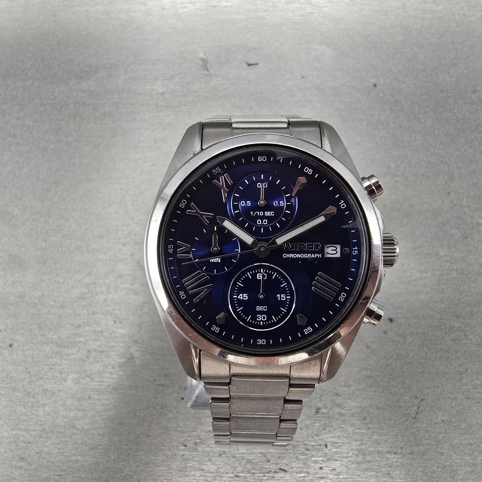 Seiko Wired Chronograph Watch Men 40mm Blue Dial Silver Tone Date New Battery GH
